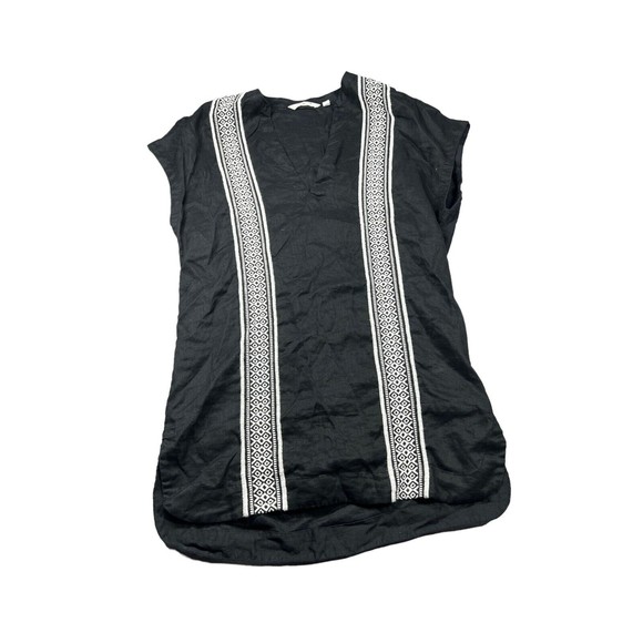 Athleta Womens XXS‎ Dress Straight Black White kaftan V-Neck Embroidery - Picture 2 of 7